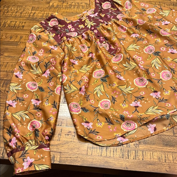 LOFT Floral Blouse Mustard Burgundy Long Sleeves Women's Small - Picture 7 of 14